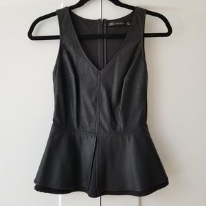 Faux Leather Peplum Tank Top